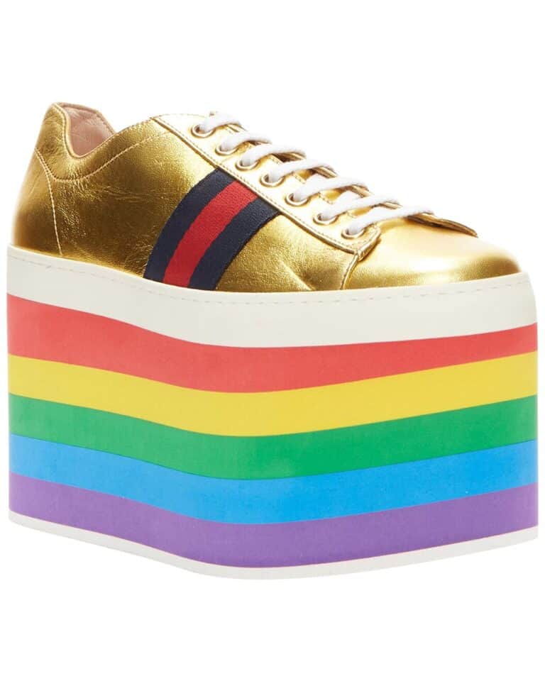 Women's Leather Alessandro Michele Peggy Rainbow Web Platform Sneaker (Authentic Pre-Loved)