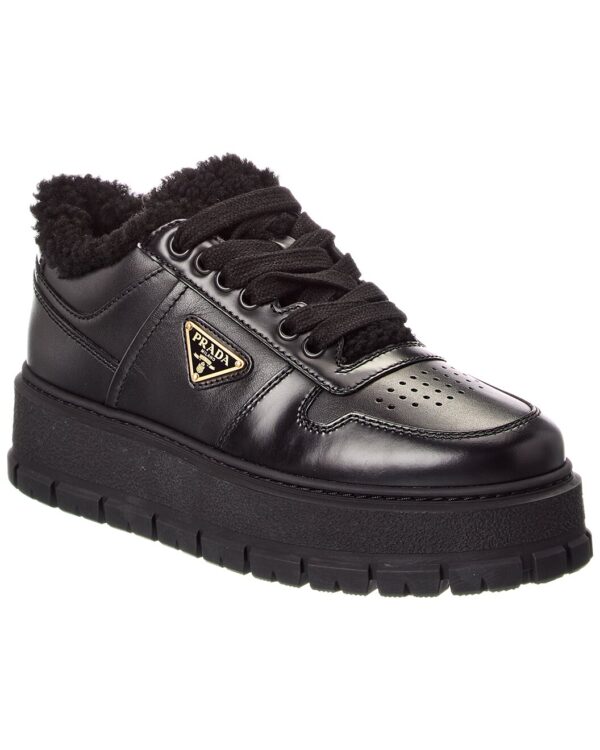 Logo Leather & Shearling Platform Sneaker