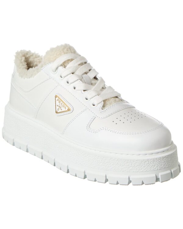 Logo Leather & Shearling Platform Sneaker