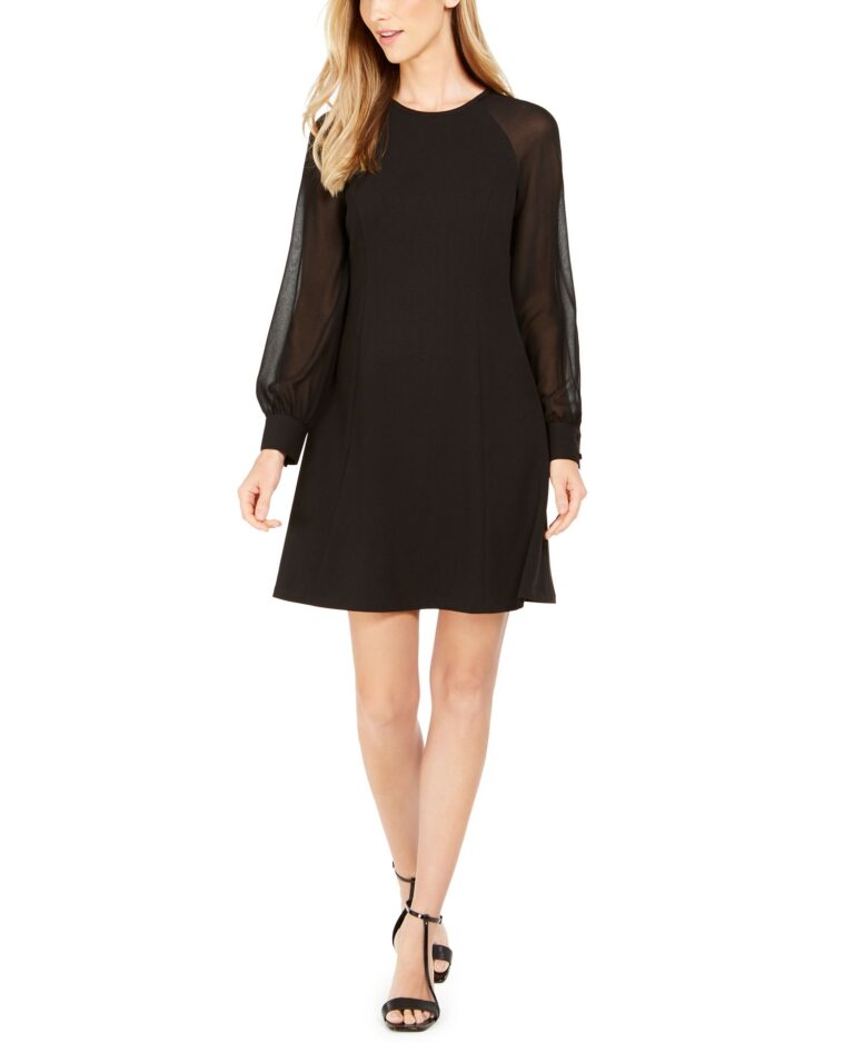 Illusion-Sleeve A-Line Dress