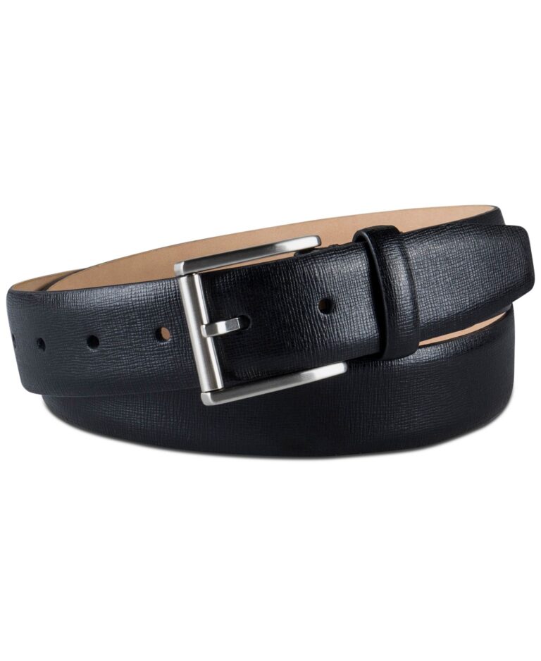Men’s Textured Leather Roller Bar Buckle Belt