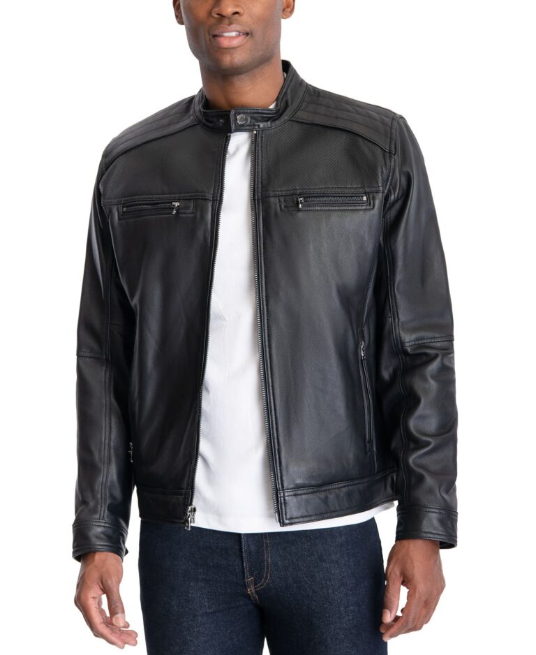 Men's Perforated Leather Moto Jacket