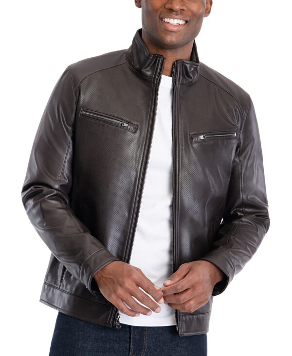 Men's Perforated Faux Leather Moto Jacket