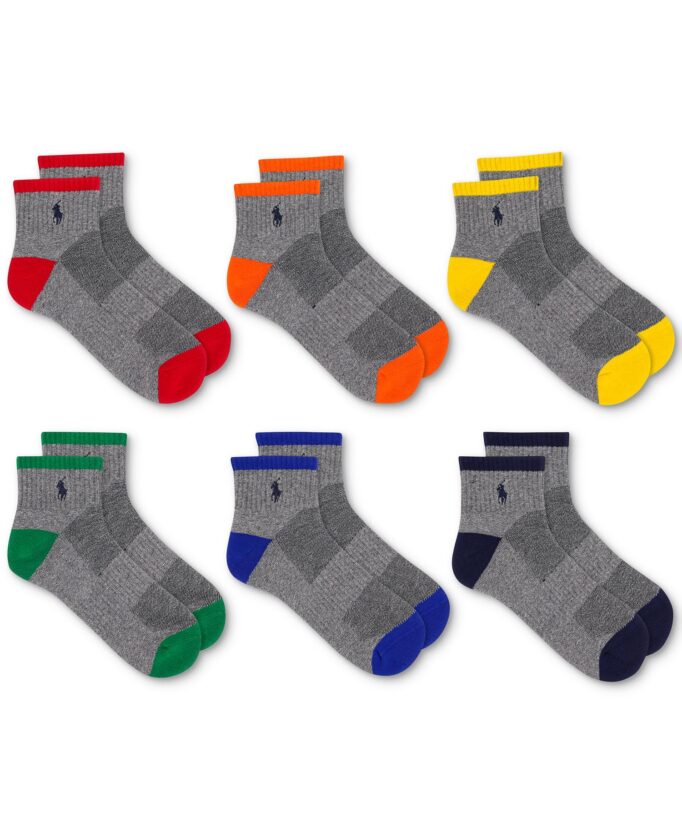 Men's 6-Pk. Performance Tipped Color Heel Toe Quarter Socks