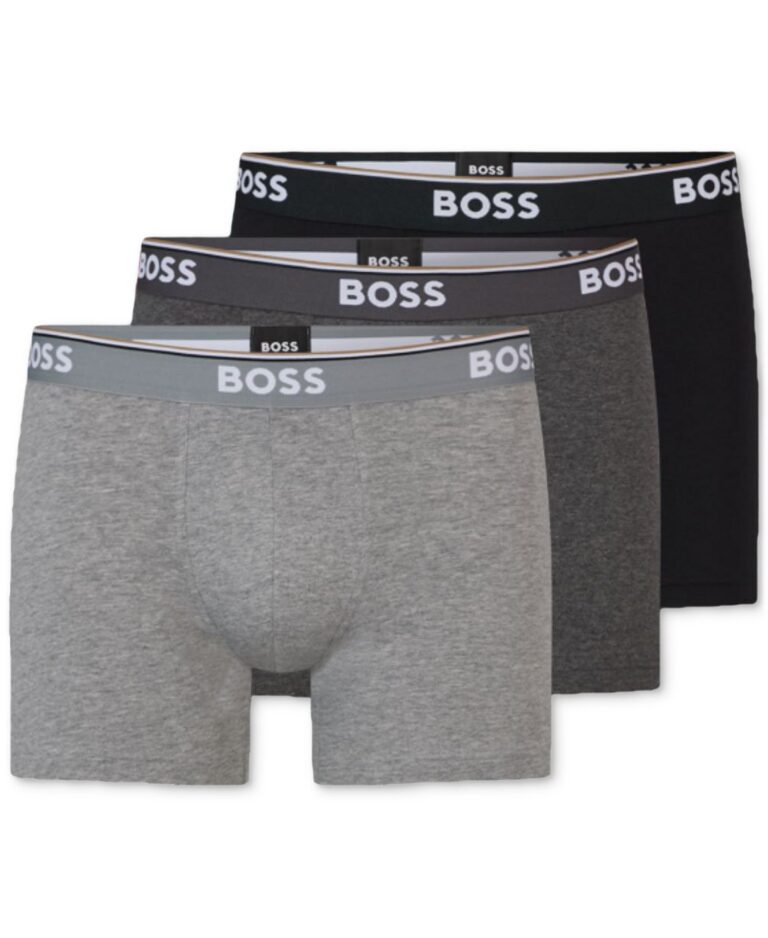 BOSS by Men's 3-Pack Power Tipped Logo Waistband Boxer Briefs