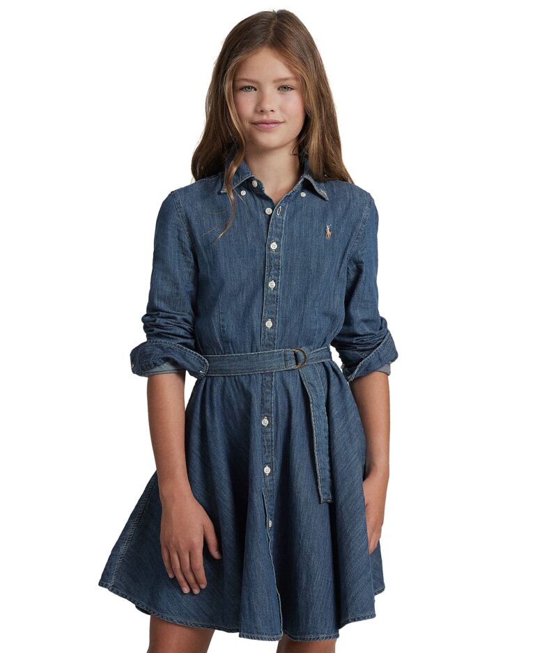 Big Girls Belted Denim Cotton Shirtdress