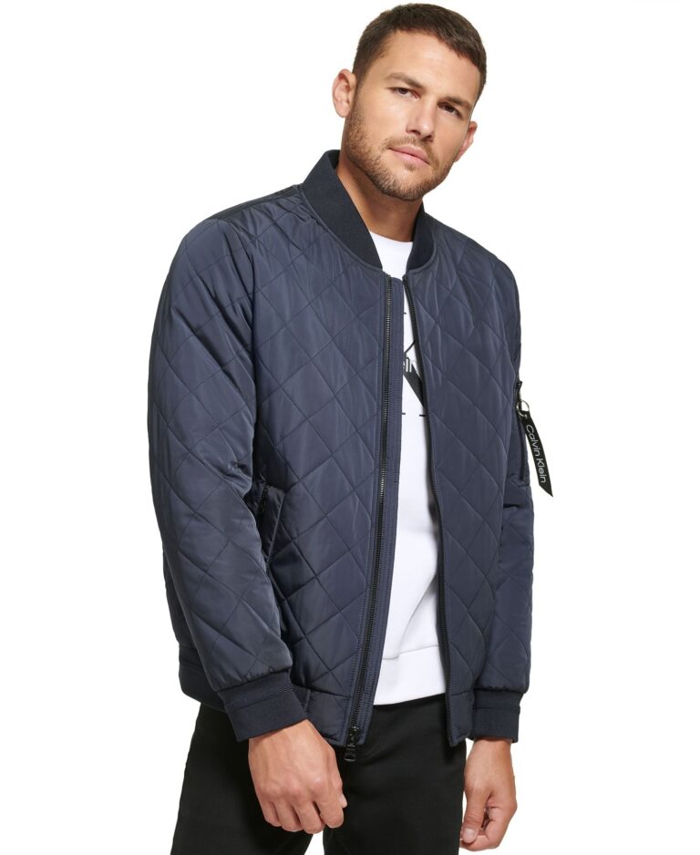 Men's Quilted Baseball Jacket with Rib-Knit Trim