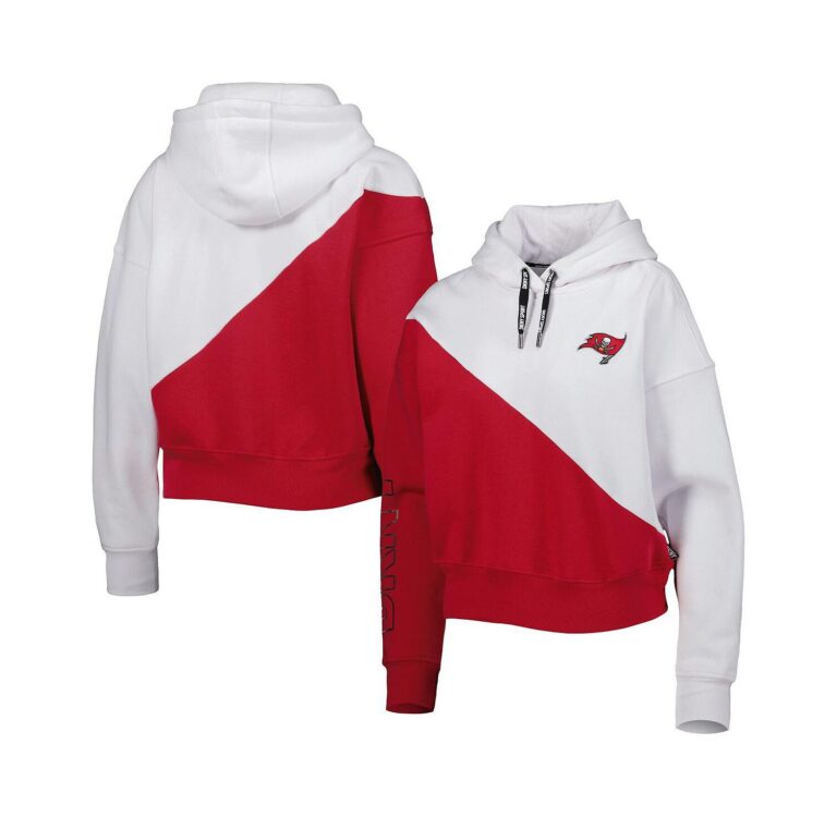 Women's White, Red Tampa Bay Buccaneers Bobbi Color Blocked Pullover Hoodie
