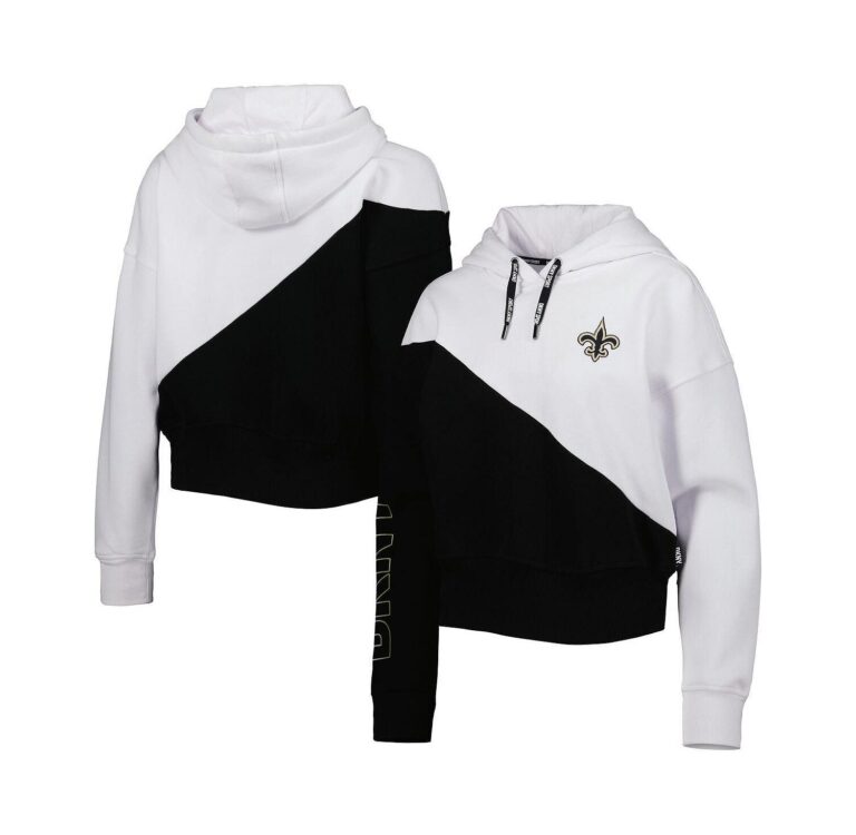 Women's White and Black New Orleans Saints Bobbi Color Blocked Pullover Hoodie