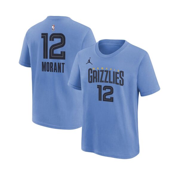 Big Boys Ja Morant Light Blue Memphis Grizzlies Statement Edition Name and Number Player T-shirt