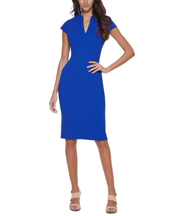 Women's V-Neck Cap Sleeve Work Sheath Dress
