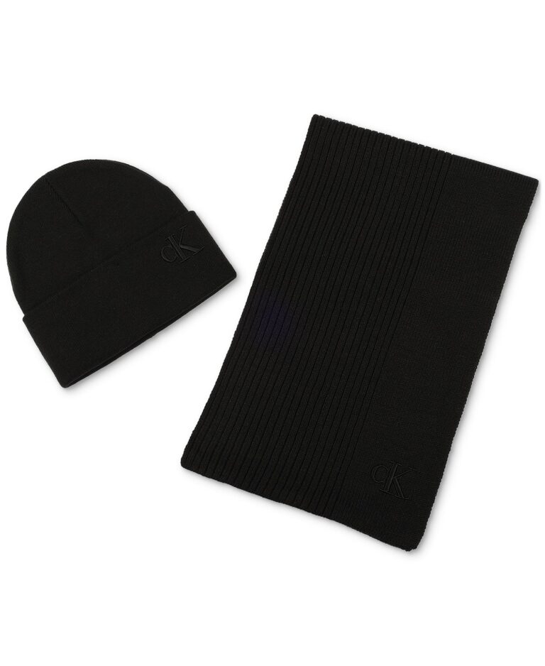 Men's Embroidered Beanie & Scarf Set