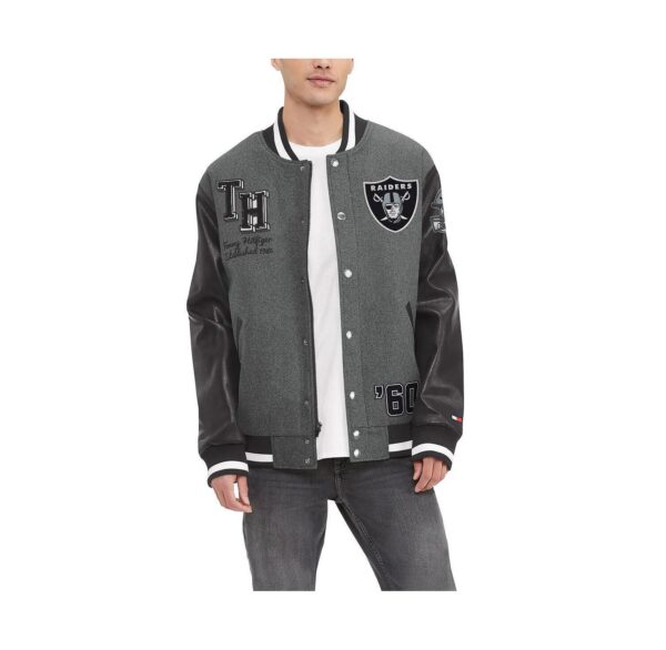 Men's Heather Gray, Black Las Vegas Raiders Gunner Full-Zip Varsity Jacket