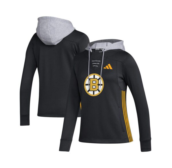 Women's Black Boston Bruins Refresh Skate Lace AEROREADY Pullover Hoodie