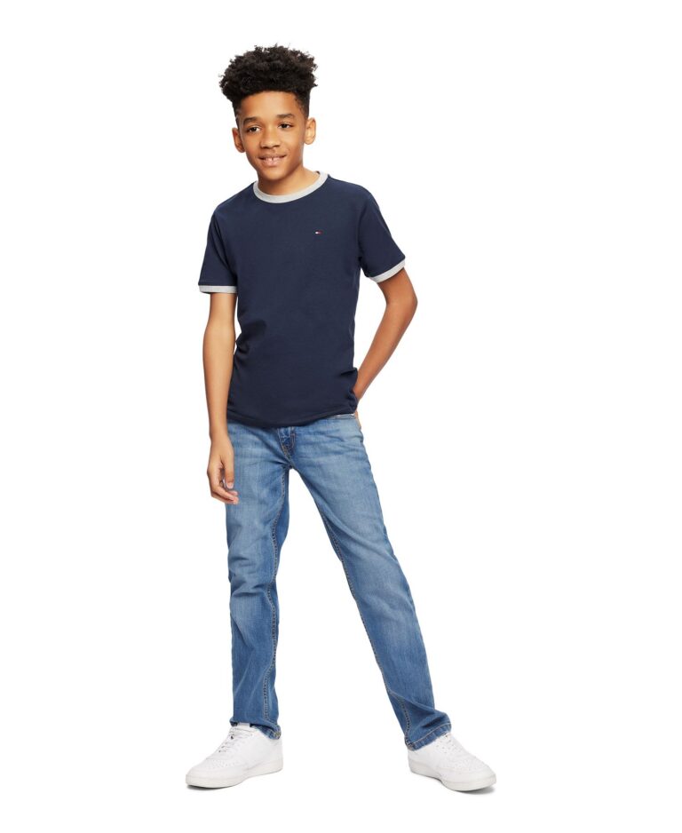 Toddler and Little Boys Contrast Trim Embroidered Logo Ken Tee