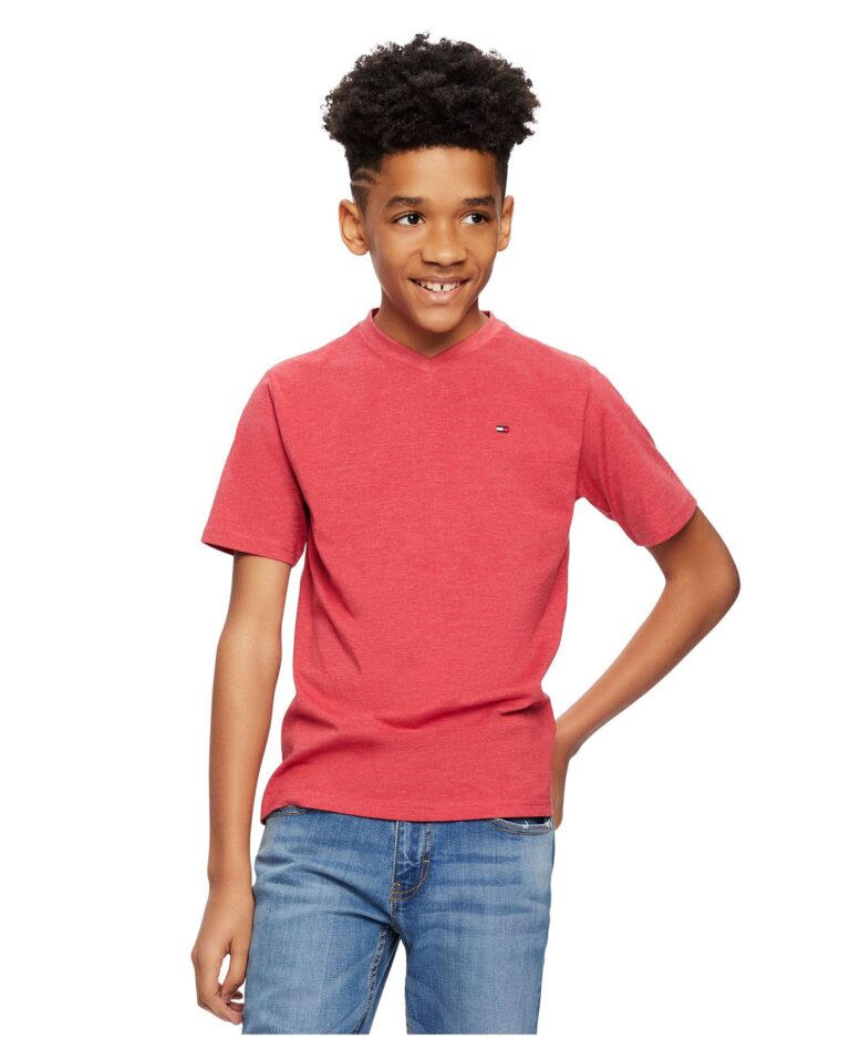 Big Boys' Solid Embroidered Logo V-Neck Tee