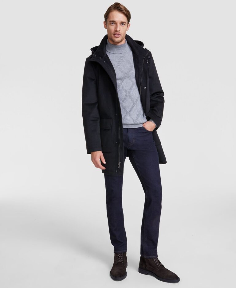 Men's Regular Fit Black Solid Overcoat