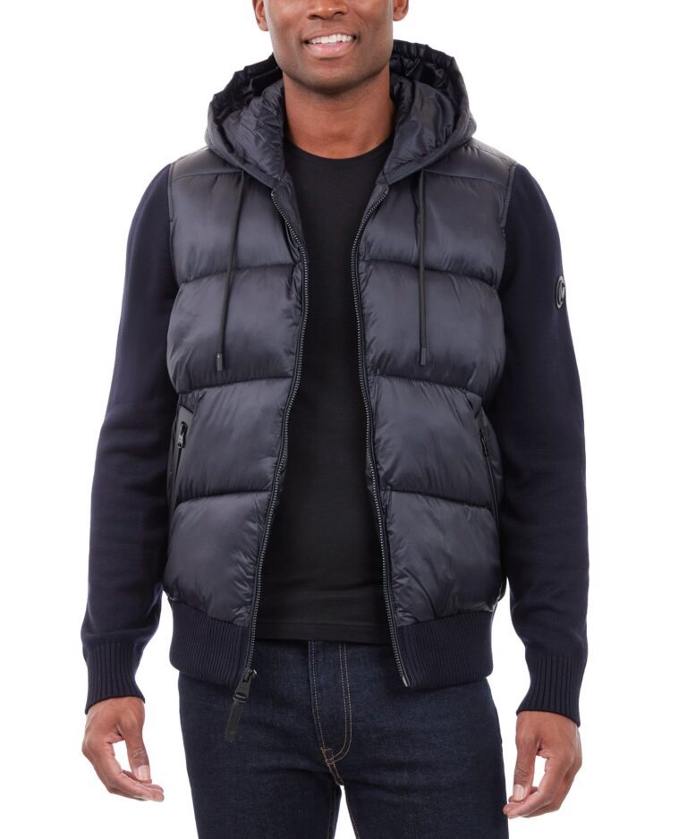 Men's Mixed-Media Hooded Zip Sweater Jacket