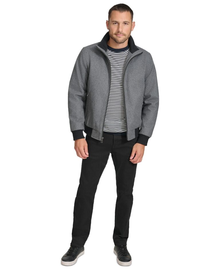 Men's Wool Bomber Jacket With Knit Trim