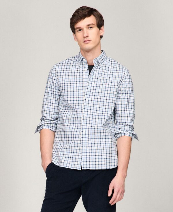 Men's Flex Poplin Tartan Slim-Fit Long-Sleeve Shirt