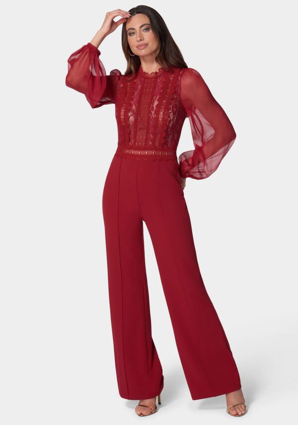 Women's Lace Top Straight Leg Jumpsuit