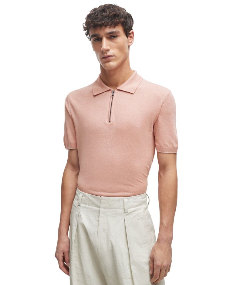 Men's Linen-Blend Zip-Neck Knit Polo