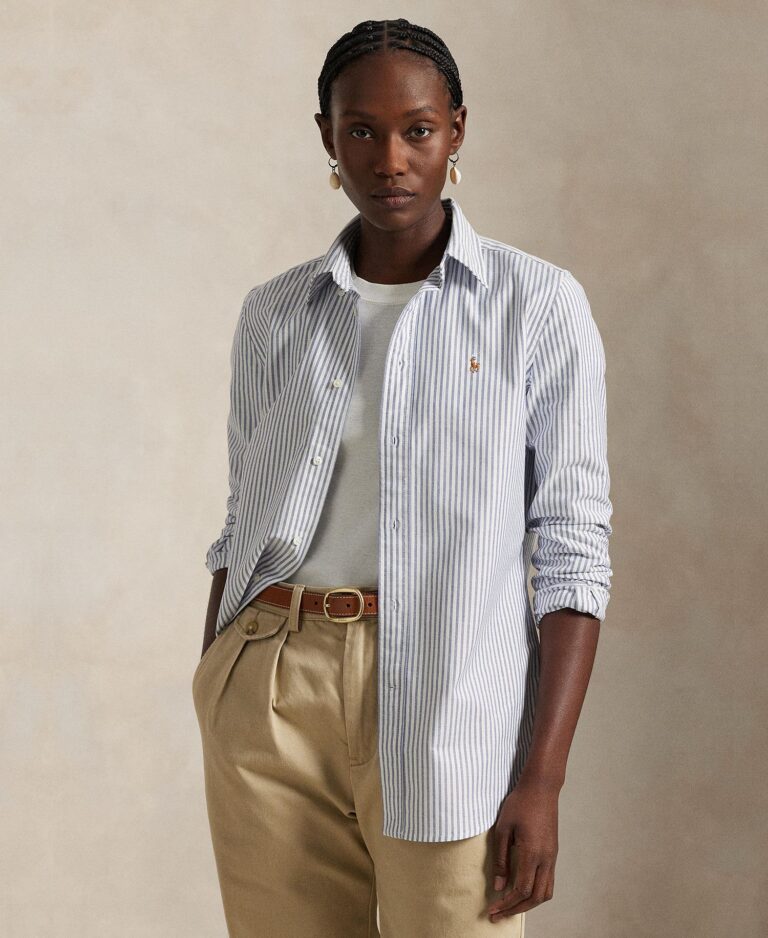 Women's Stretch Slim Fit Striped Oxford Shirt