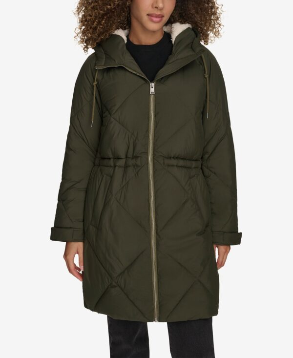 Women's Diamond Quilted Cinch Waist Parka Jacket