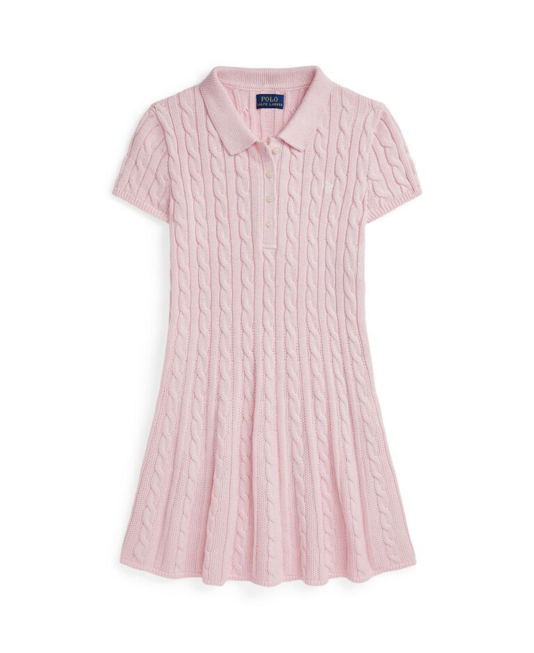 Girls' 7-16 Cable-Knit Cotton Polo Sweater Dress
