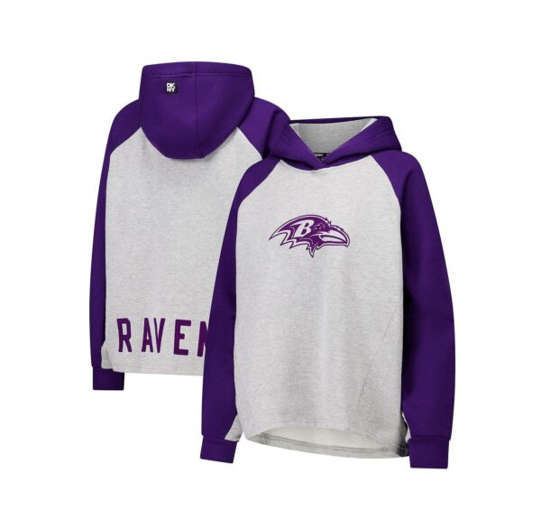 Women's Gray/Purple Baltimore Ravens Joy Cropped Raglan Pullover Hoodie