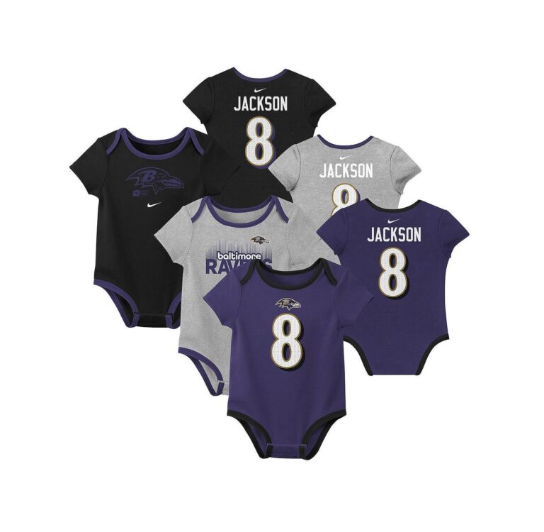 Baby Boys and Girls Lamar Jackson Baltimore Ravens Name Number 3-Pack Bodysuit Set