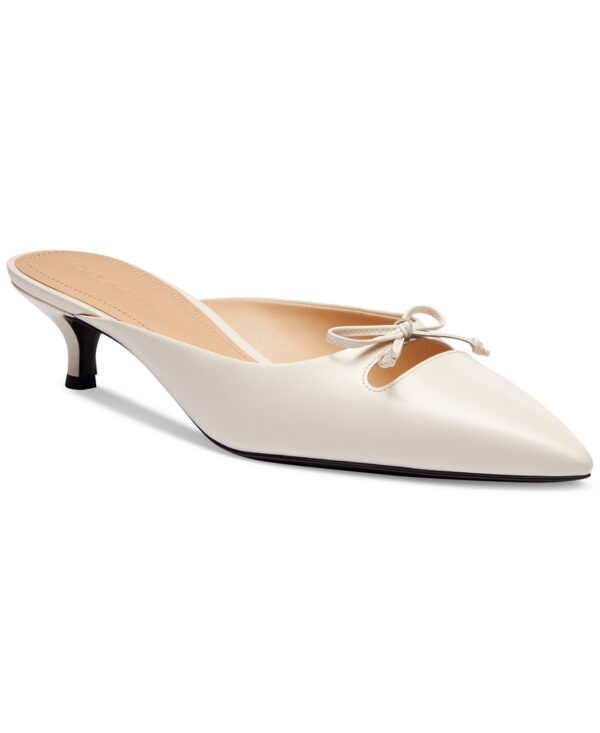 Runway Embellished Bow-Trim Leather Kitten Heel Mules