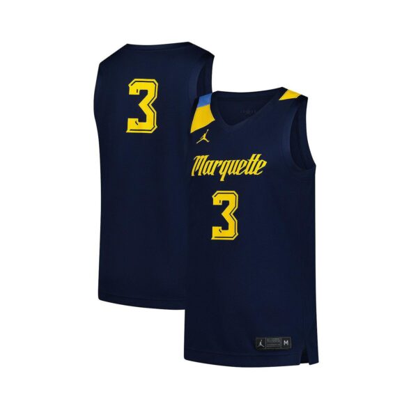 Men's 3 Navy Marquette Golden Eagles Replica Basketball Jersey