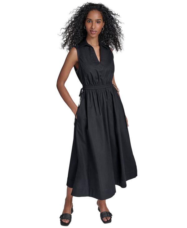 Women's Cotton Drawstring Sleeveless Midi Dress