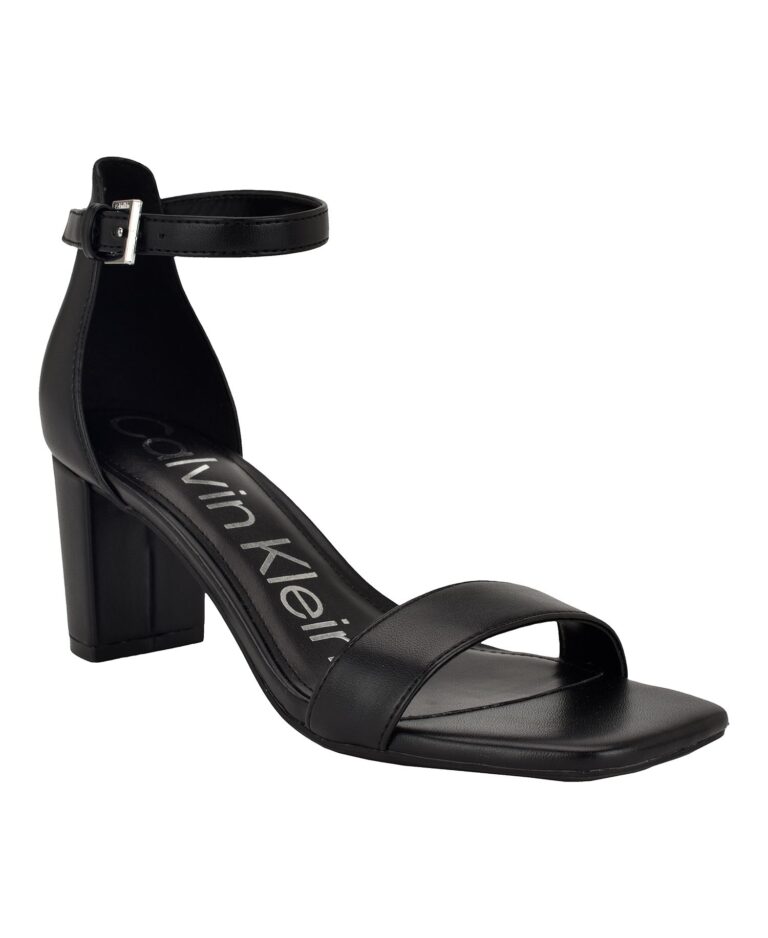 Nolene Ankle Strap Square-Toe Block Heel Sandals
