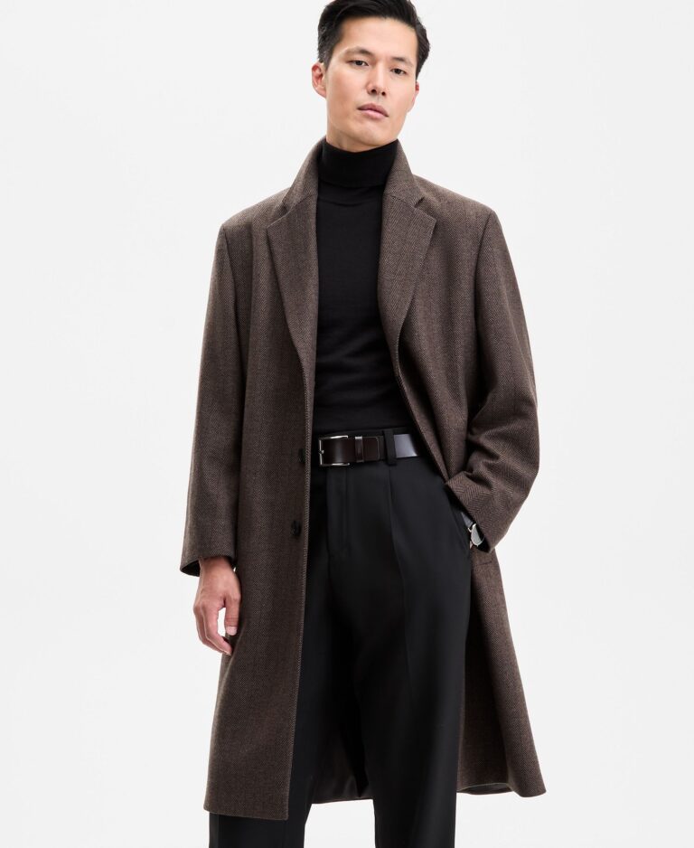 Men's Modern-Fit Herringbone Overcoat