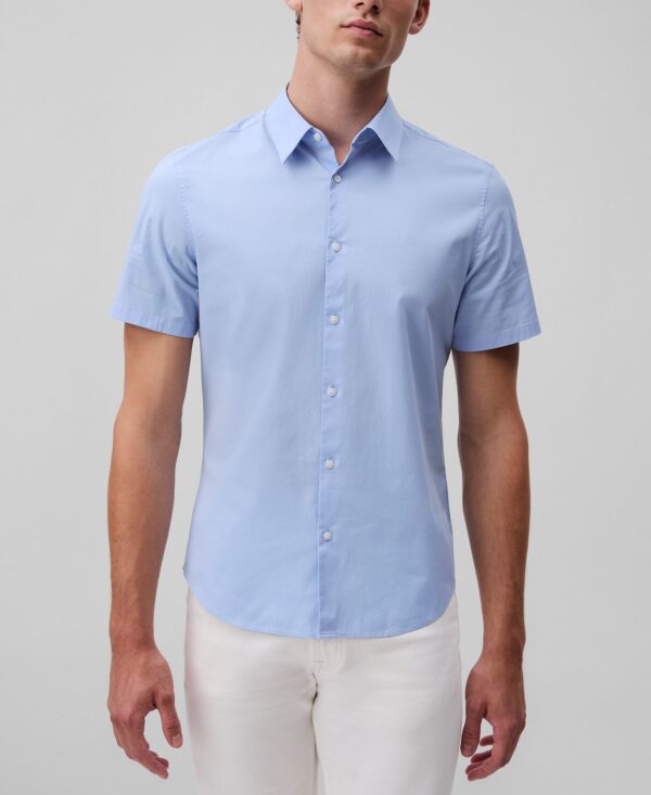 Men's Slim Fit Short Sleeve Solid Stretch Button-Front Shirt