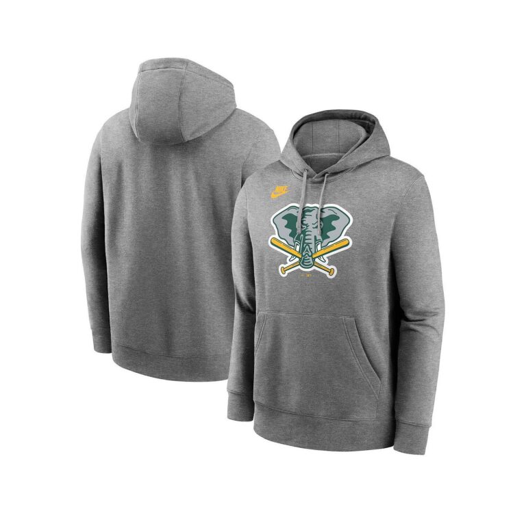 Men's Heather Gray Athletics Cooperstown Collection Logo Club Pullover Hoodie