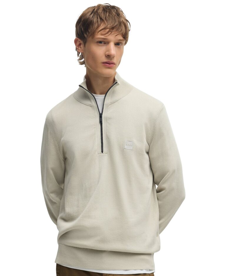 Men's Logo Patch Zip-Neck Sweater