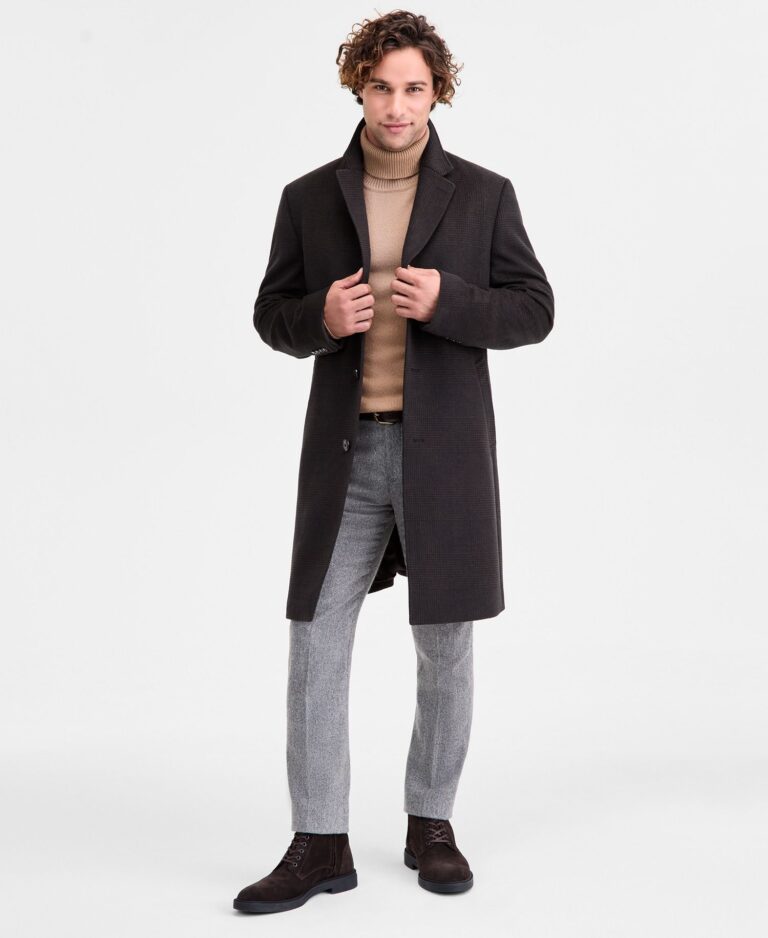 Men's Classic-Fit Wool Blend Herringbone Overcoat