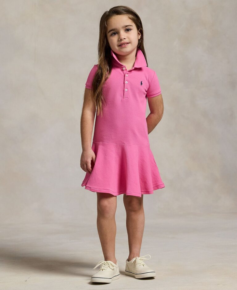 Girls' 2T-6X Cotton Mesh Stretch Short-Sleeve Polo Dress