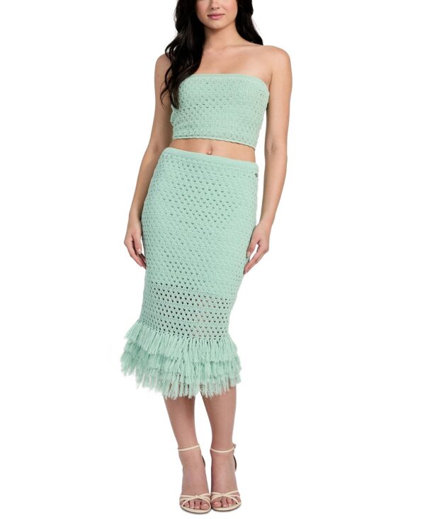 Women's Pointelle Fringed-Hem Midi Skirt