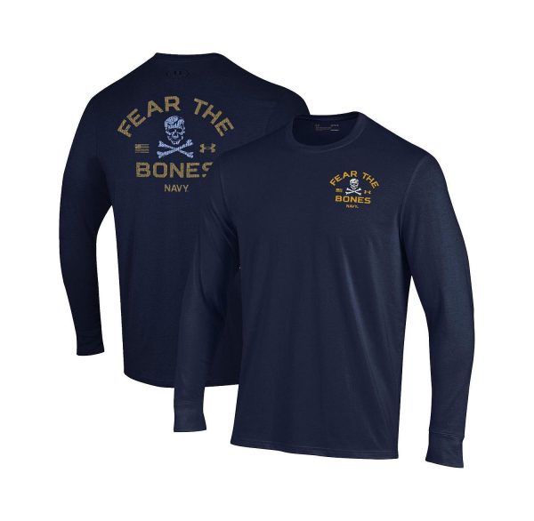 Men's Navy Midshipmen Distressed Jolly Rogers Performance Long Sleeve T-Shirt
