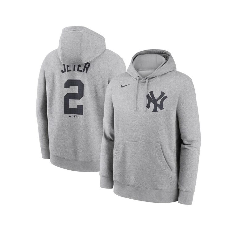Men's Derek Jeter Heather Gray New York Yankees Player Name Number Club Fleece Pullover Hoodie