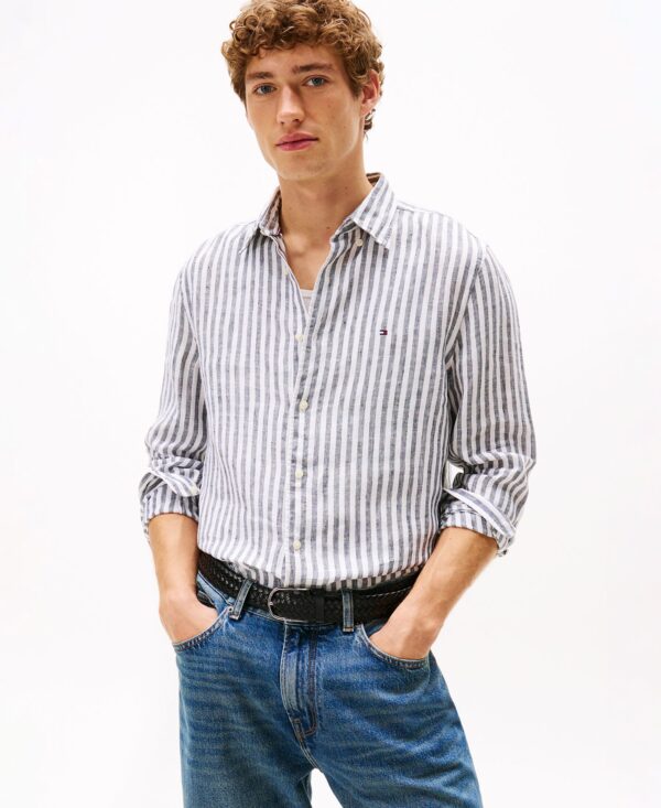 Men's Pigment-Dyed Stripe Linen Button Up Shirt
