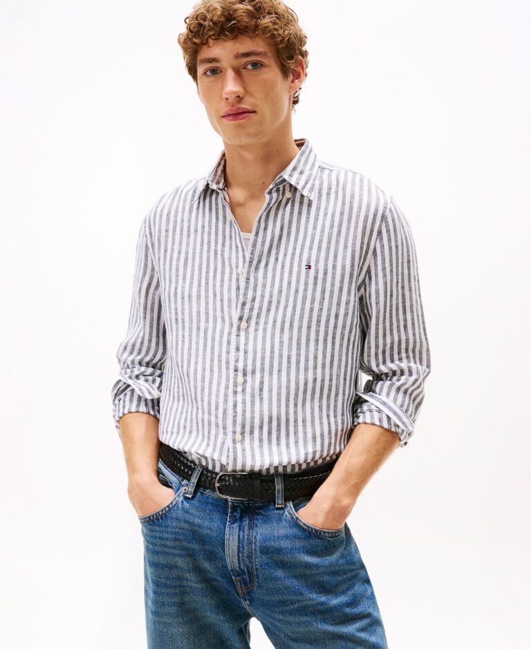 Men's Pigment-Dyed Stripe Linen Button Up Shirt