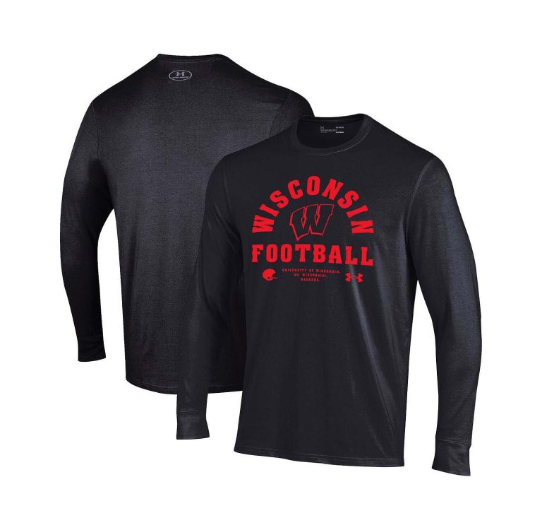Men's Black Wisconsin Badgers 2025 Sideline Football Performance Cotton Long Sleeve T-Shirt