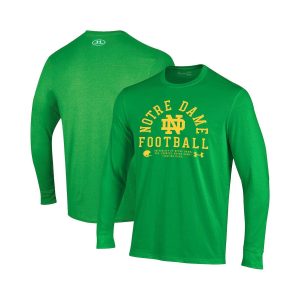 Men's Kelly Green Notre Dame Fighting Irish 2025 Sideline Football Performance Cotton Long Sleeve T-Shirt