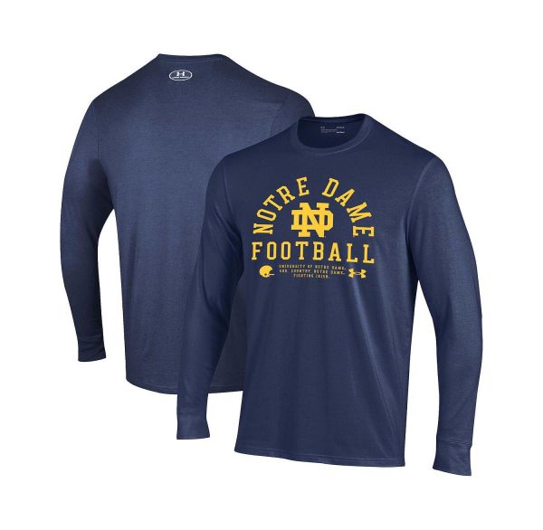 Men's Navy Notre Dame Fighting Irish 2025 Sideline Football Performance Cotton Long Sleeve T-Shirt