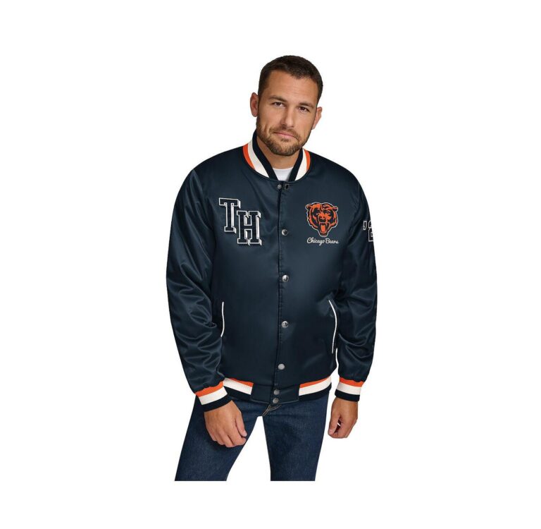 Men's Navy Chicago Bears Dante Full-Snap Satin Jacket